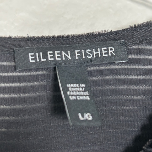 Eileen Fisher size L tunic top black burnout velvet stripe 3/4 sleeve see though - Picture 12 of 13